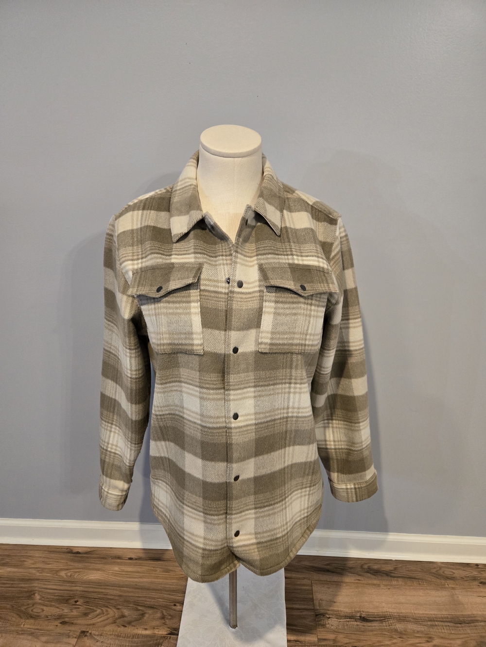 Beige Plaid Button-Up Shirt Jacket